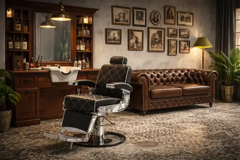 Barbería vintage con sillón de barbero clásico